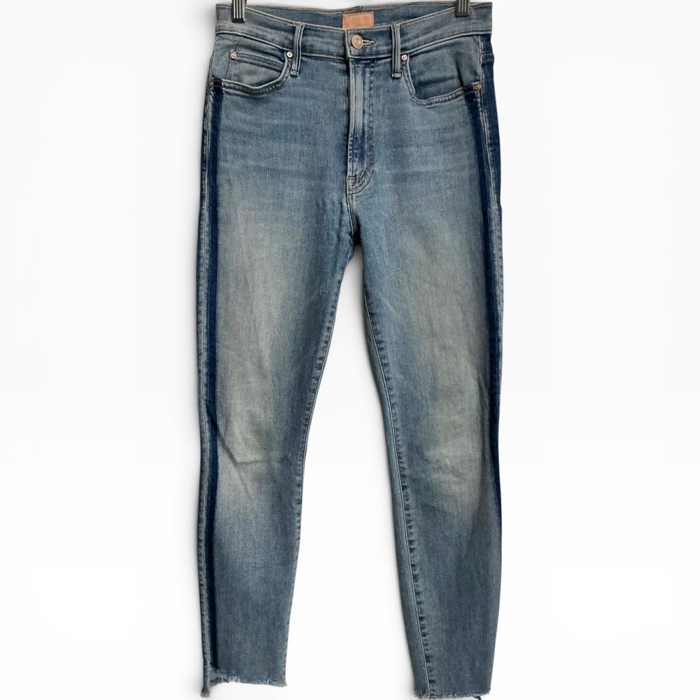 Mother Stunner Zip Ankle Step Fray Jeans Light Kitty Racer Side Stripe Size 26